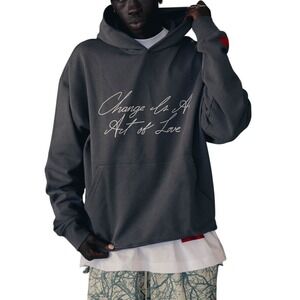 CHNGE Act of Love Charcoal Organic Cotton Hooded Sweatshirt M Streetwear Minimal